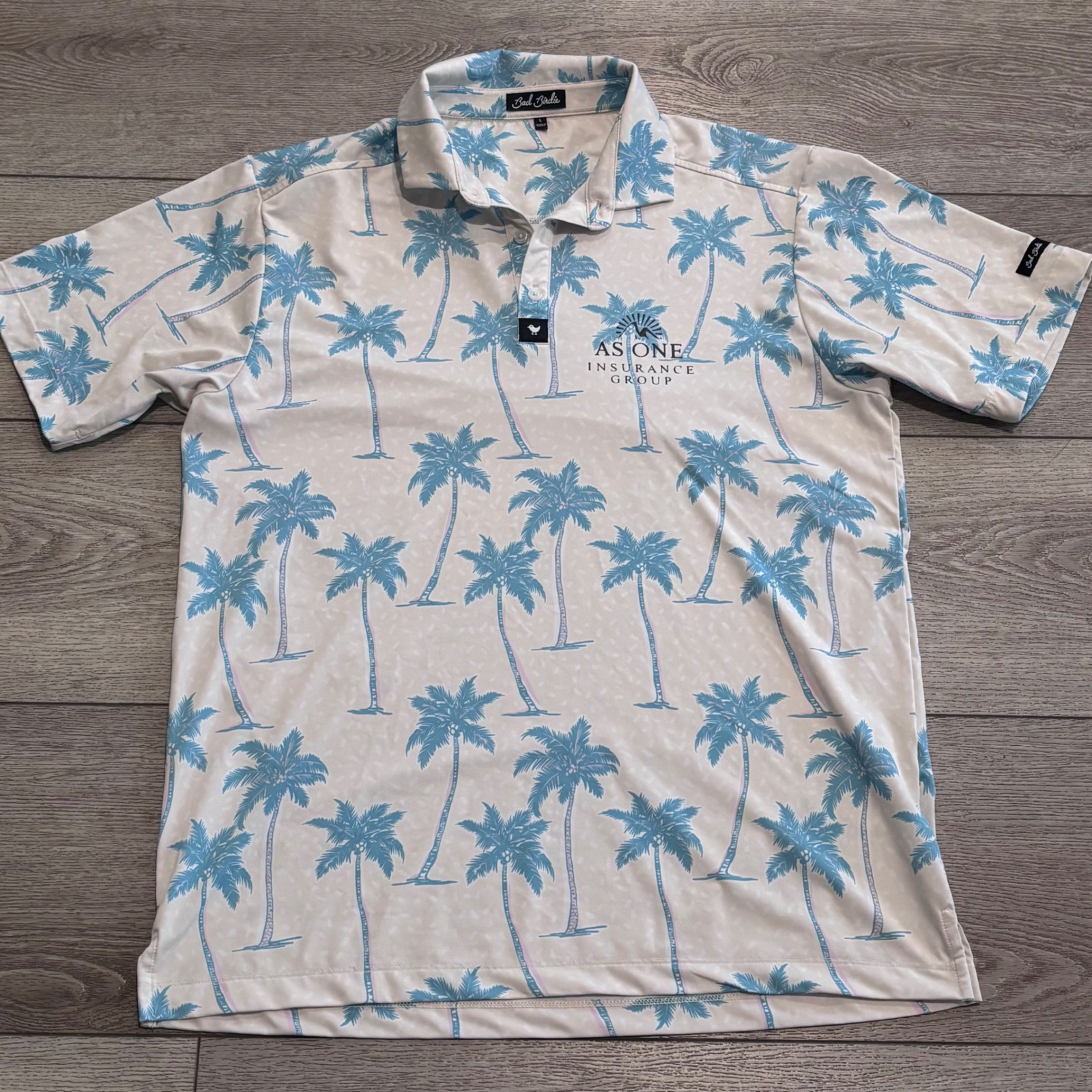 Bad Birdie Golf Polo Mens Large Blue Palm Tree Print Performance Shirt Tropical